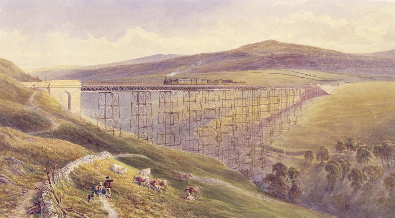 Belah Viaduct, 1869 (wc og gouache med pen og blæk på papir) af John Osborn Brown