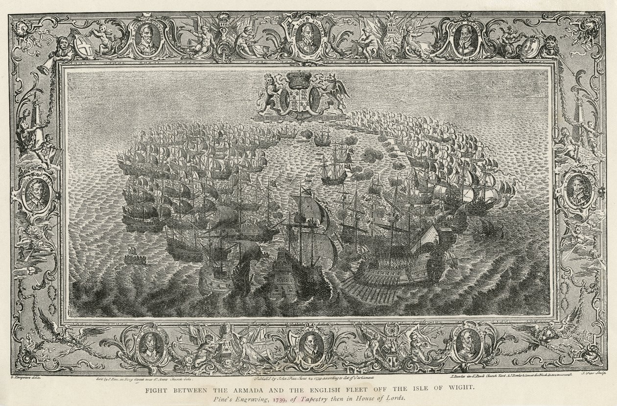 Kamp mellem Armada og den engelske flåde ud for Isle of Wight, 1739 af John Pine