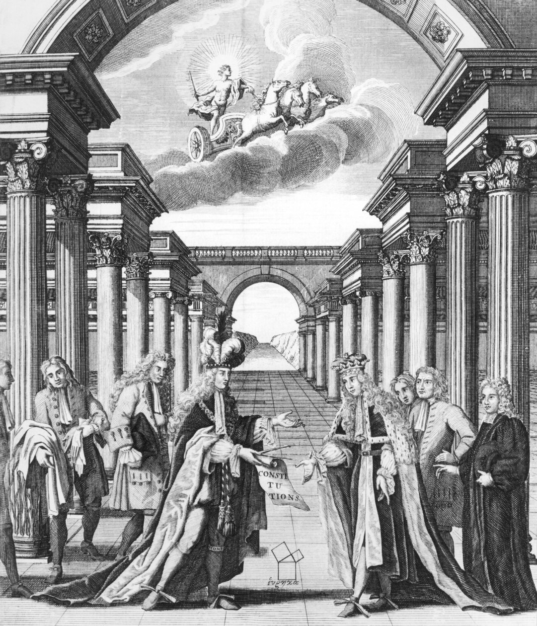 The constitutions of freemasonry af James Anderson, frontispice, udgivet af John Senex og John Hook, London, 1723 af John Pine