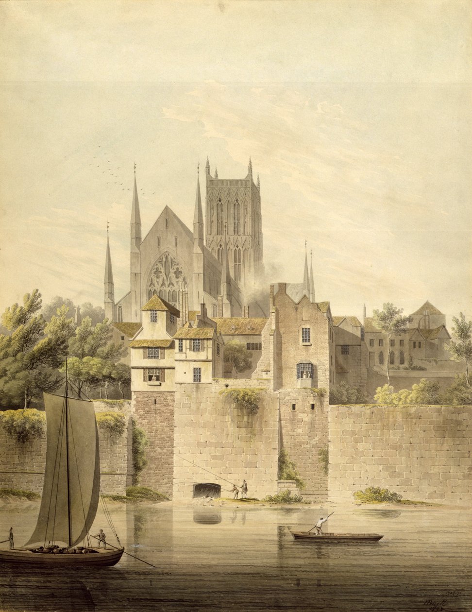 West View af Worcester Cathedral, 1798 af John Powell