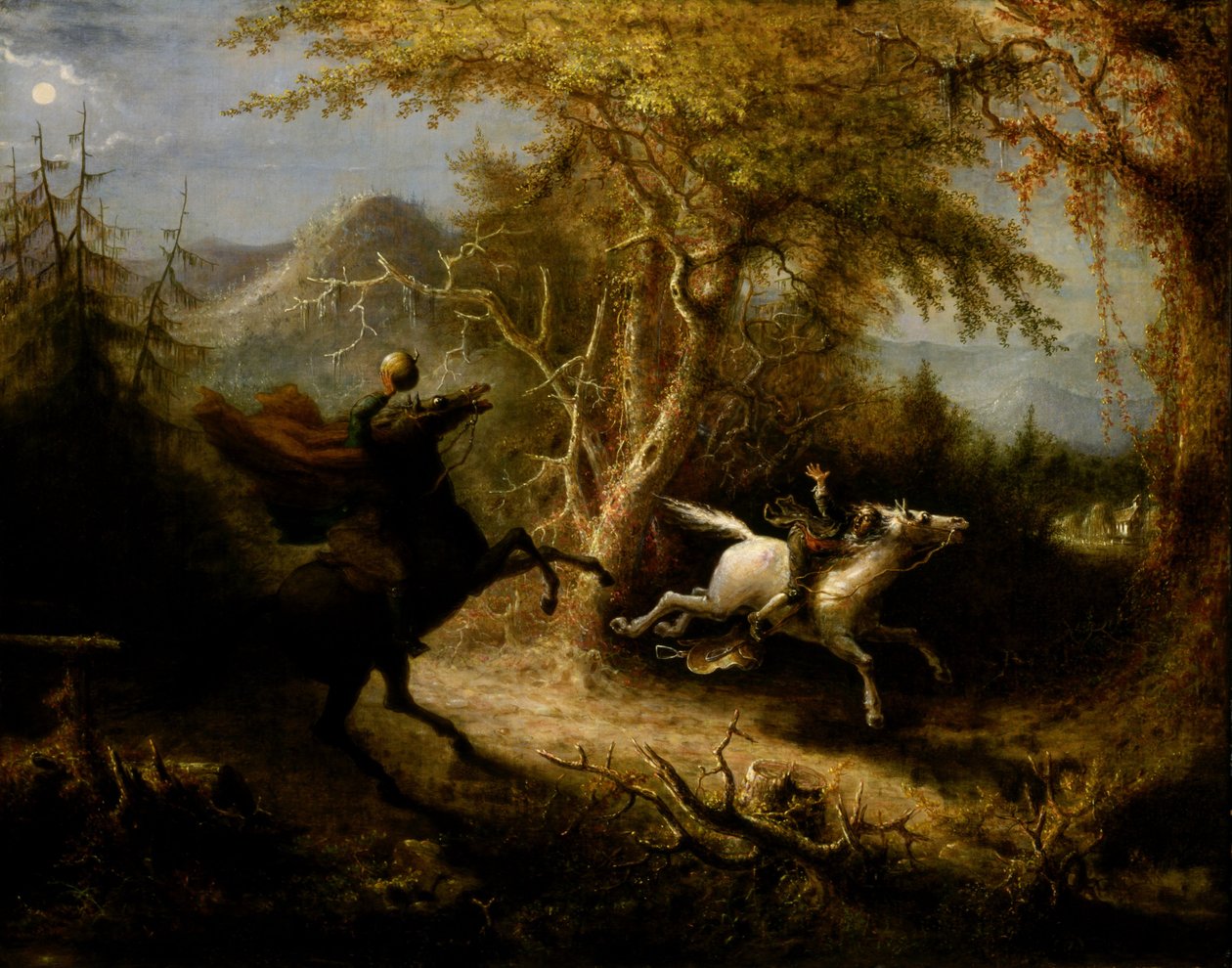 Den hovedløse rytter, der forfølger Ichabod -kran af John Quidor