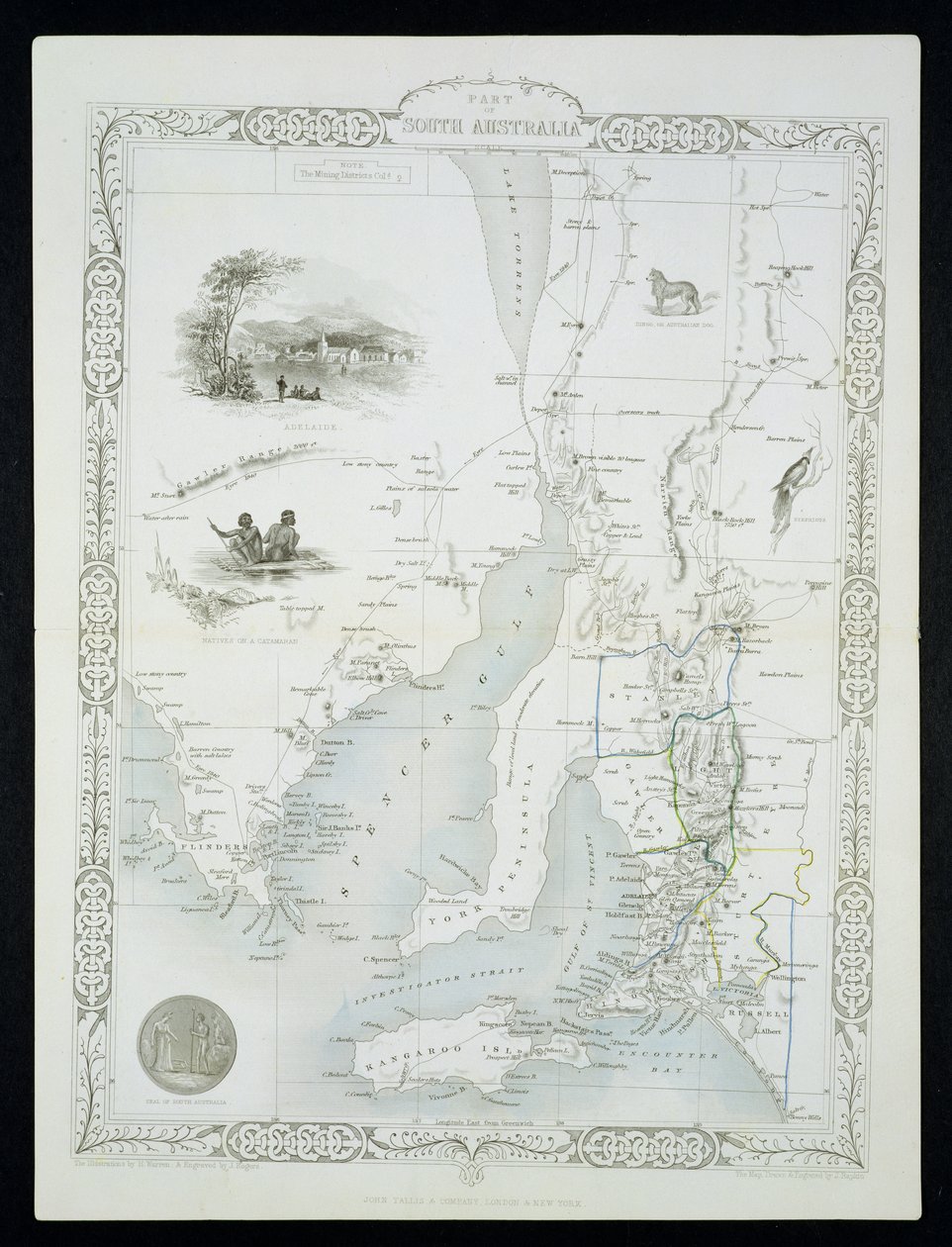 En del af South Australia, fra en serie af verdenskort udgivet af John Tallis und Co, New York og London, 1850
