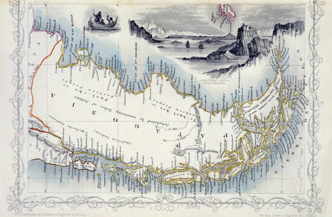 Patagonien, fra en serie verdenskort udgivet af John Tallis und Co. i New York og London, 1850