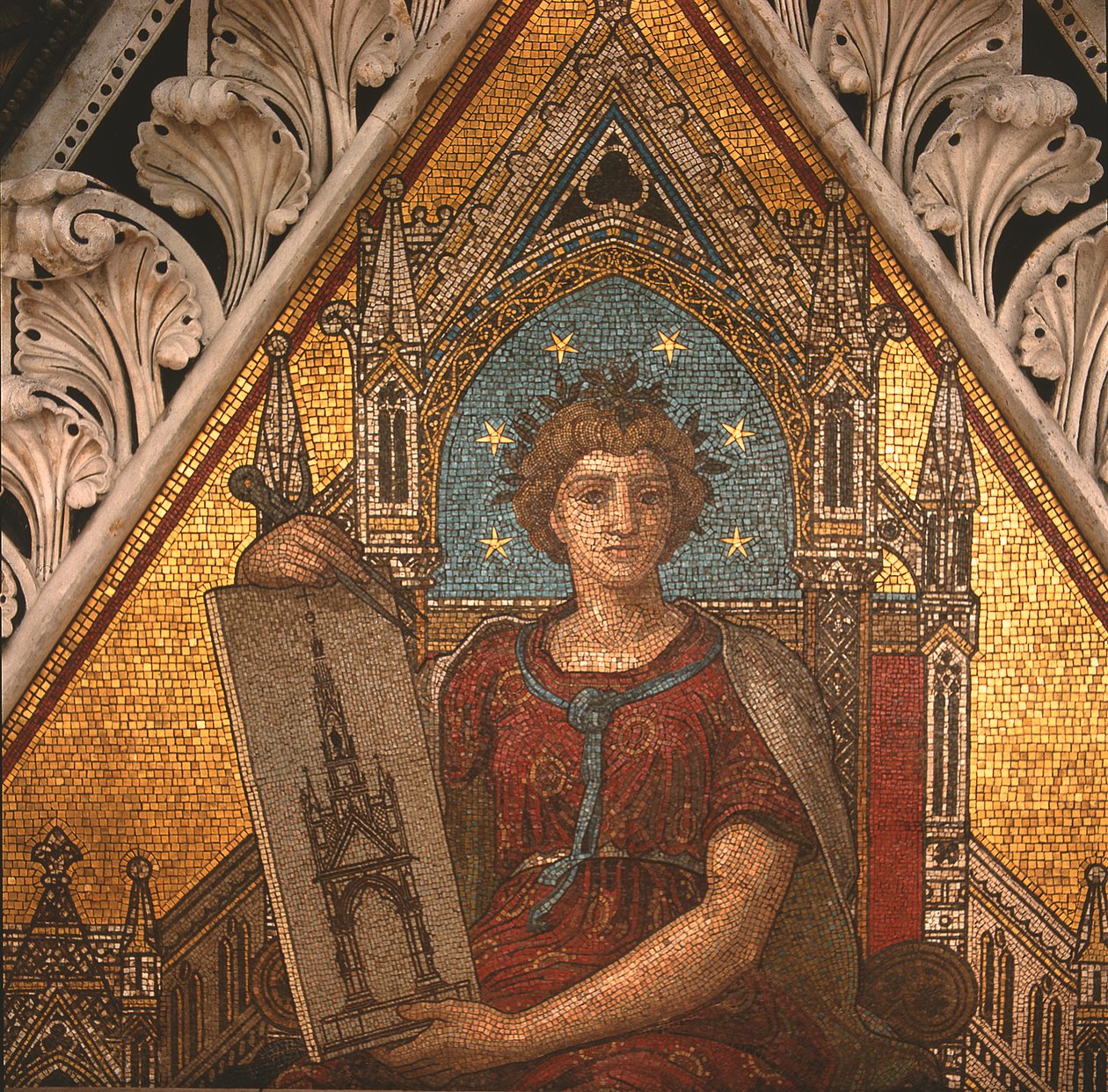 Detalje af arkitektur fra Albert Memorial, udført af Antonio Salviati (1816-90), 1868 (mosaik) af John Richard Clayton