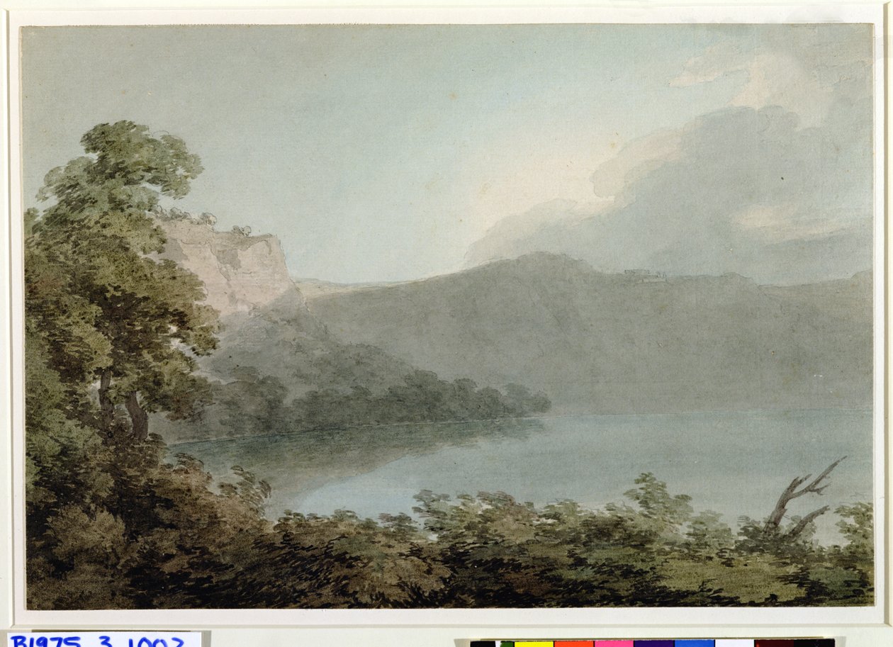 Vico-søen mellem Rom og Firenze, 1783 (grafit og wc på kraftigt lagt papir) af John Robert Cozens