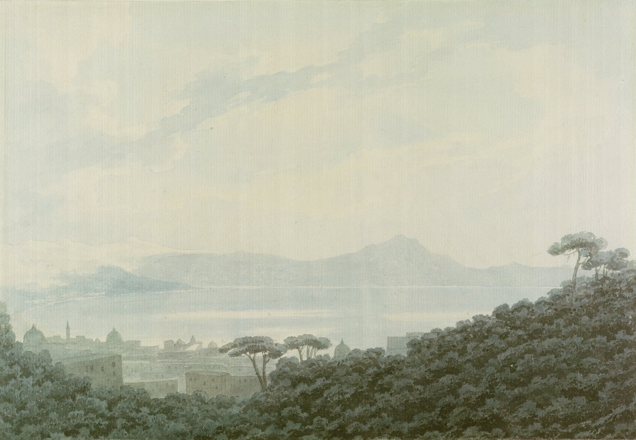 Napoli-bugten fra Capodimonte, Italien, ca. 1790 (wc over blyant på papir) af John Robert Cozens