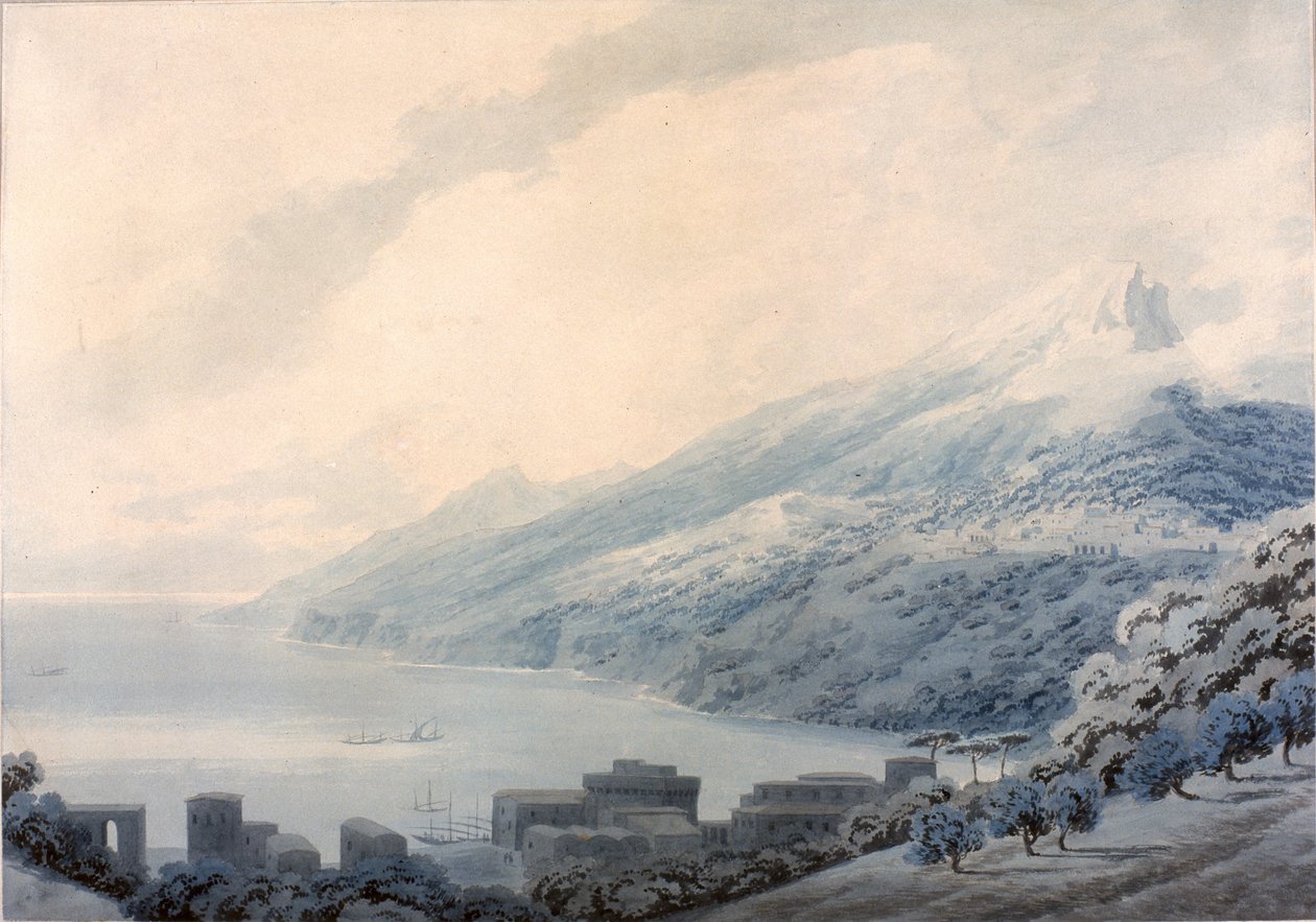 Salernobugten - Raito fra Vietri (blyant og akvarel på papir) af John Robert Cozens