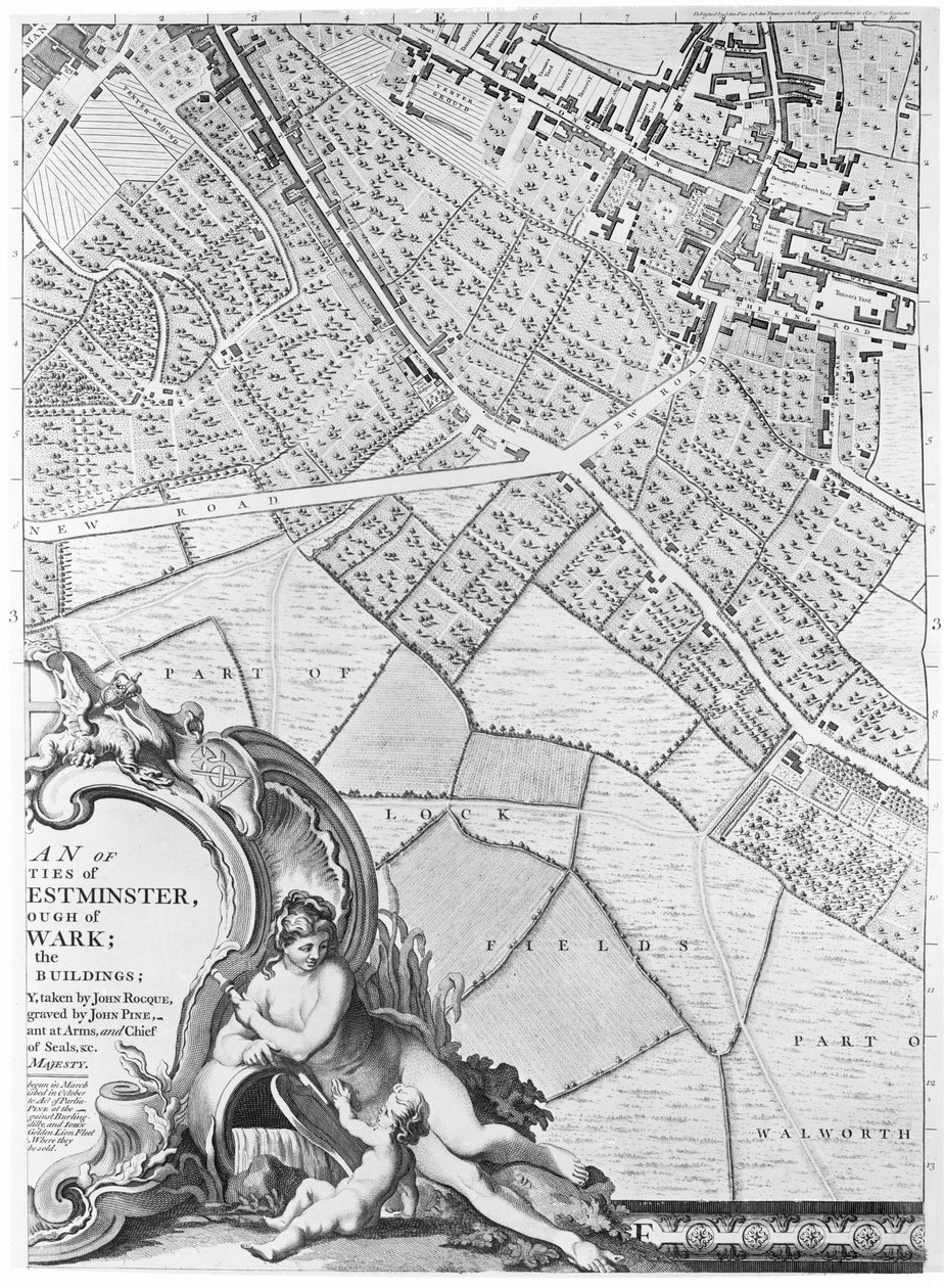 Et kort over Camberwell, London, 1746 af John Rocque