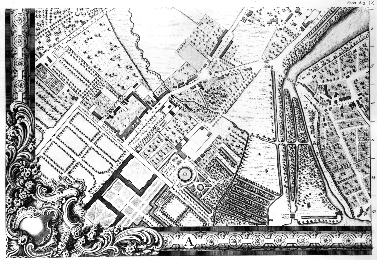 Et kort over Chelsea, 1746 af John Rocque