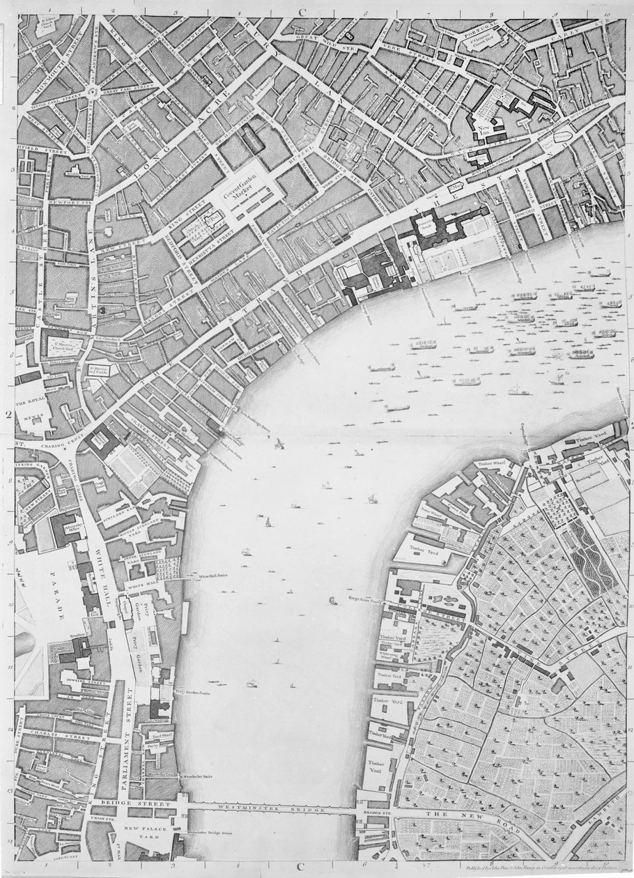 Et kort over Covent Garden og Westminster, London, 1746 af John Rocque