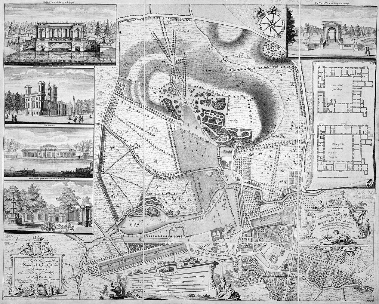 En nøjagtig plan over haverne og parken ved Wilton, sædet for jarlen af Pembroke, 1746 af John Rocque
