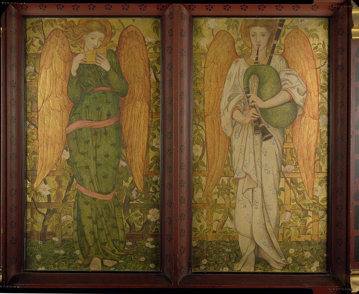 Engle med rør og sækkepiber, 1861-62 (se også 120144) af John Roddam Spencer Stanhope