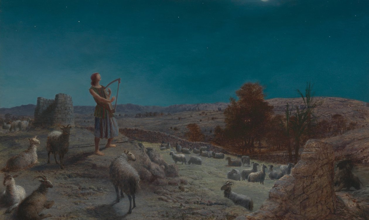 David, Israels fremtidige konge, mens han var hyrde i Betlehem af John Rogers Herbert