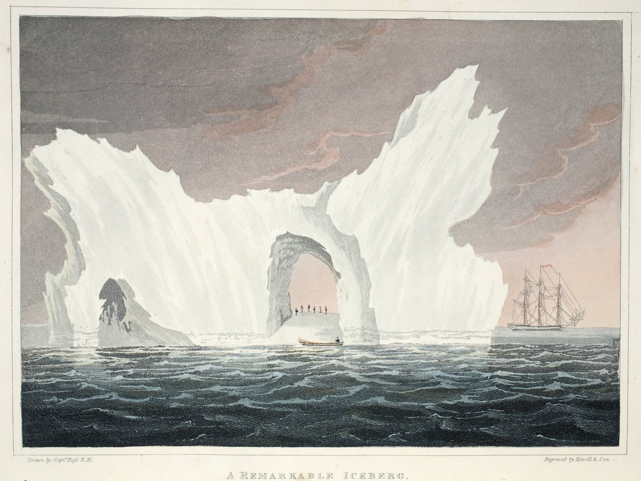 Et bemærkelsesværdigt isbjerg, juli 1818, illustration fra "A Voyage of discovery...", 1819 af John Ross