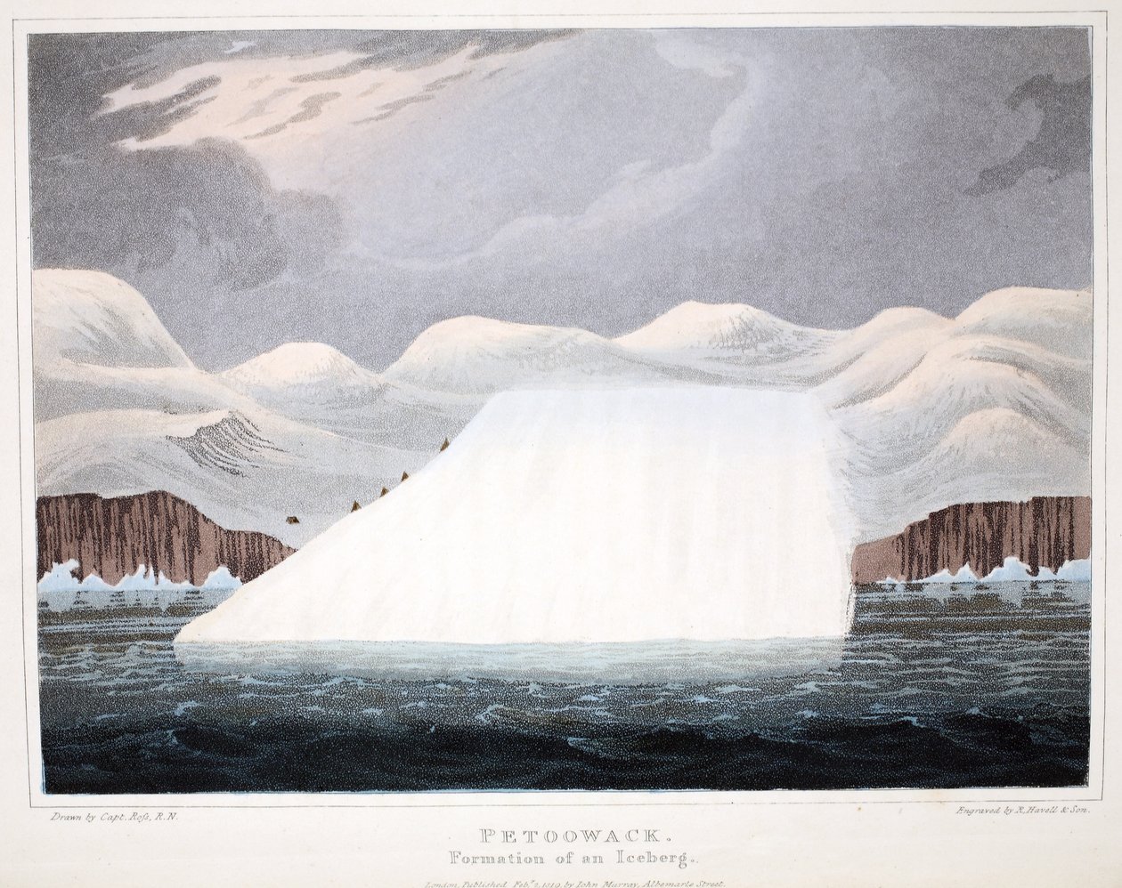 Petowacx, dannelse af et isbjerg, illustration fra "A Voyage of discovery...", 1819 (håndkoloreret gravering) af John Ross