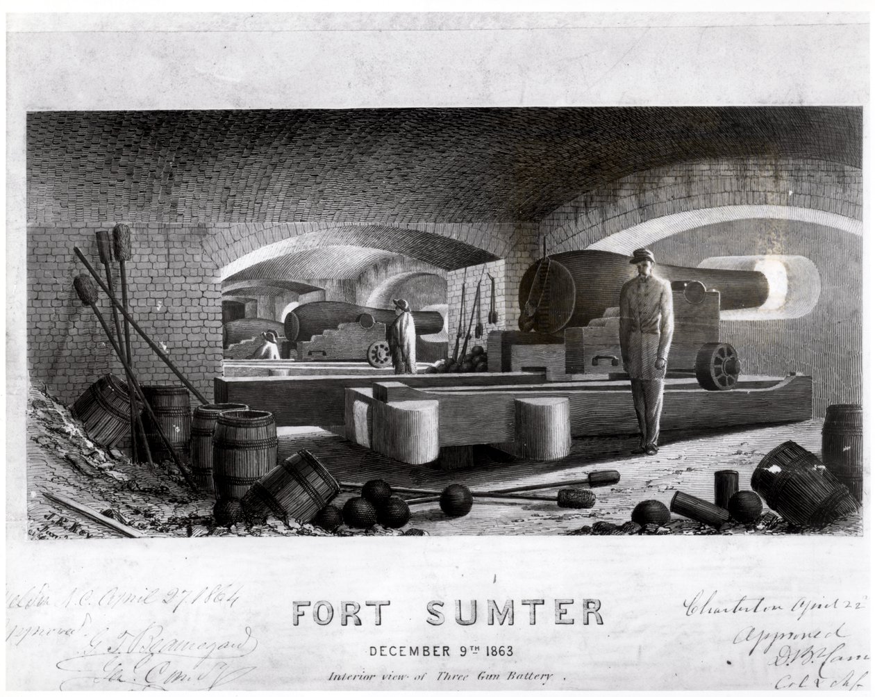 Fort Sumter, indvendigt billede af Three Gun Battery, december 1863 af John Ross Key