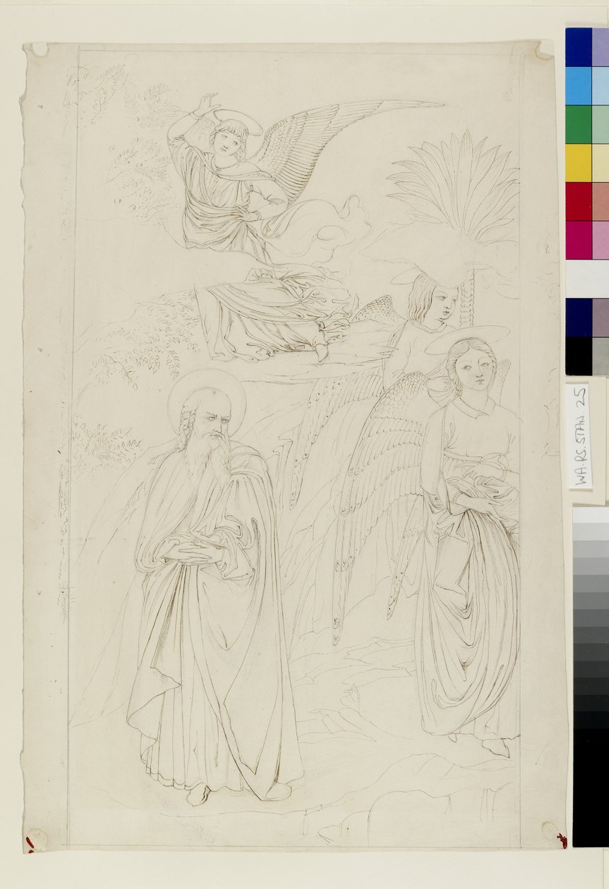 Tegning af Abraham, der skilles fra englene fra Benozzo Gozzolis historie om Abraham og Hagar i Camposanto, Pisa, 14. - 15. maj 1845 (pen og blæk over grafit på vævet papir) af John Ruskin