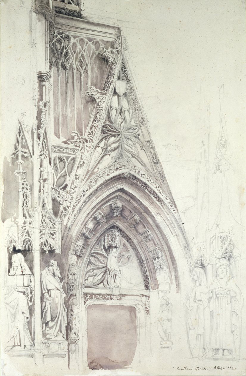 Southern Porch of St. Vulfran, Abbeville, 1800-tallet (blyant, blæk og vask på papir) af John Ruskin