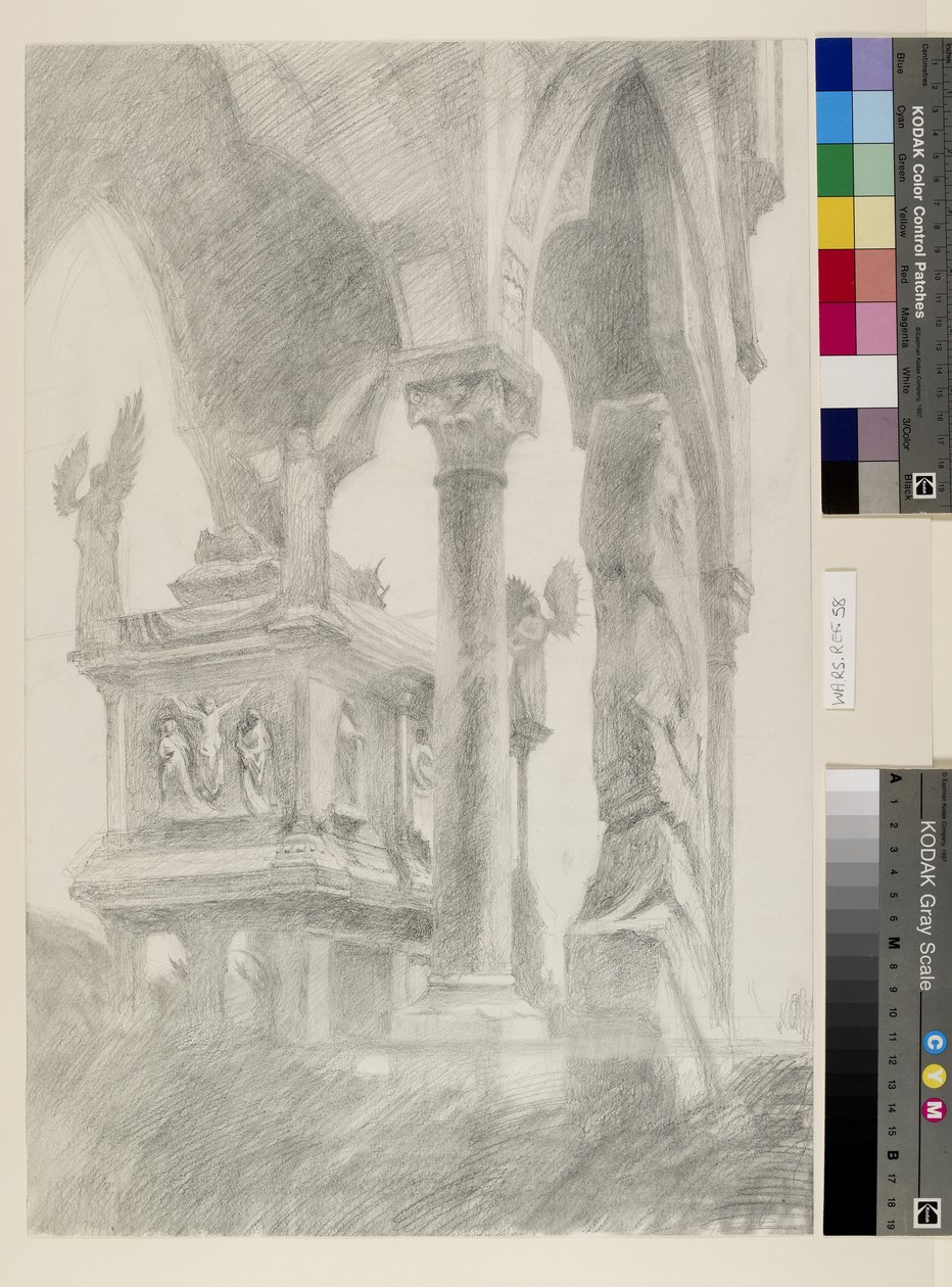 Studie for General Chiaroscuro af Sarkofagen og Baldakinen af Mastino II della Scalas grav i Verona, ca. 1869 (grafit på papir) af John Ruskin