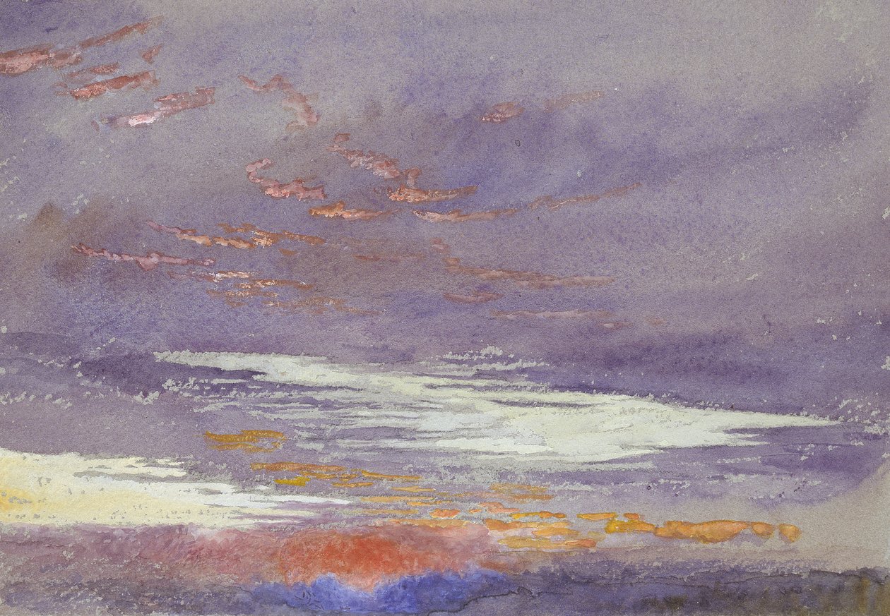 Study of Dawn: purple Clouds, marts 1868 (akvarel og bodycolour over svage grafitlinjer på blågråt papir) af John Ruskin
