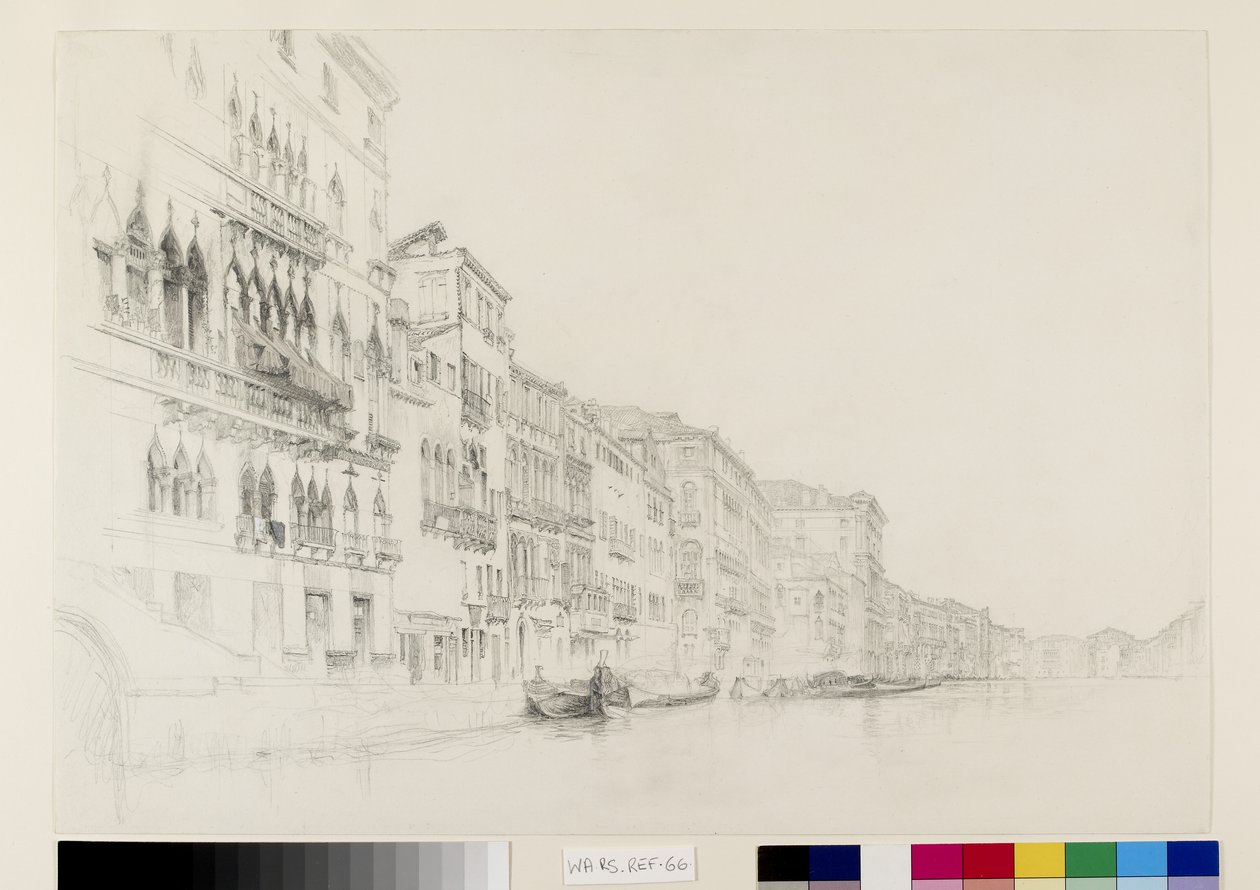 Udsigt fra Palazzo Bembo til Palazzo Grimani, Venedig, maj - juni 1870 (grafit og akvarel på papir) af John Ruskin