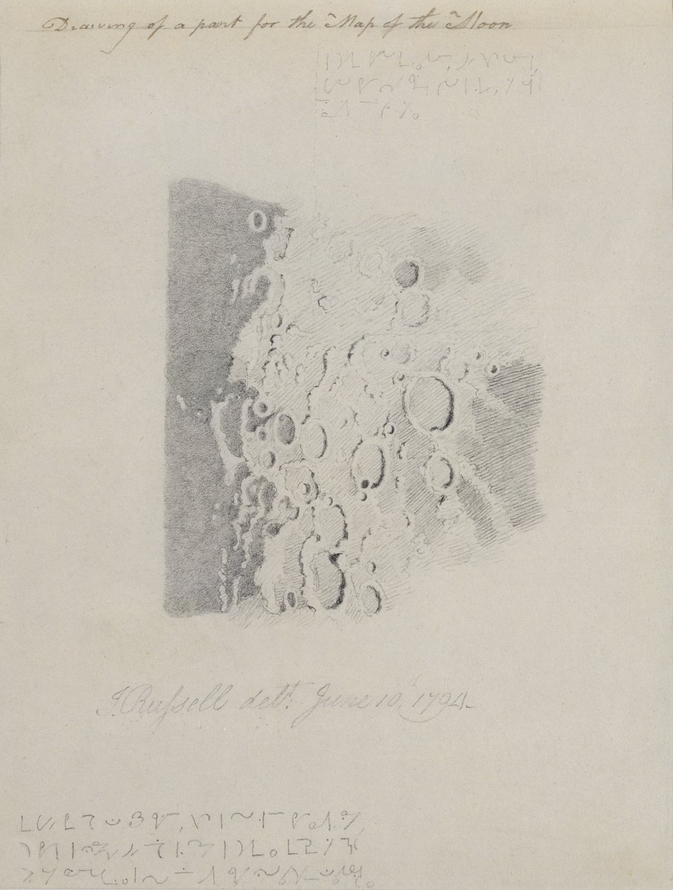 Tegning til kortet over månen, 1794 af John Russell