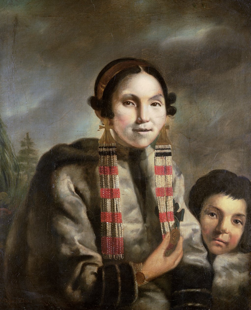 Portræt af Micoc og hendes søn Tootac, ca. 1769 af John Russell