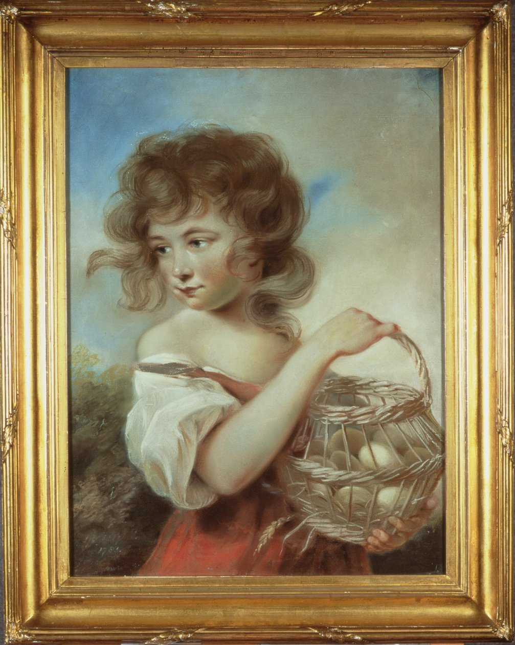 Pigen med en kurv med æg, ca. 1780 (pastel) af John Russell