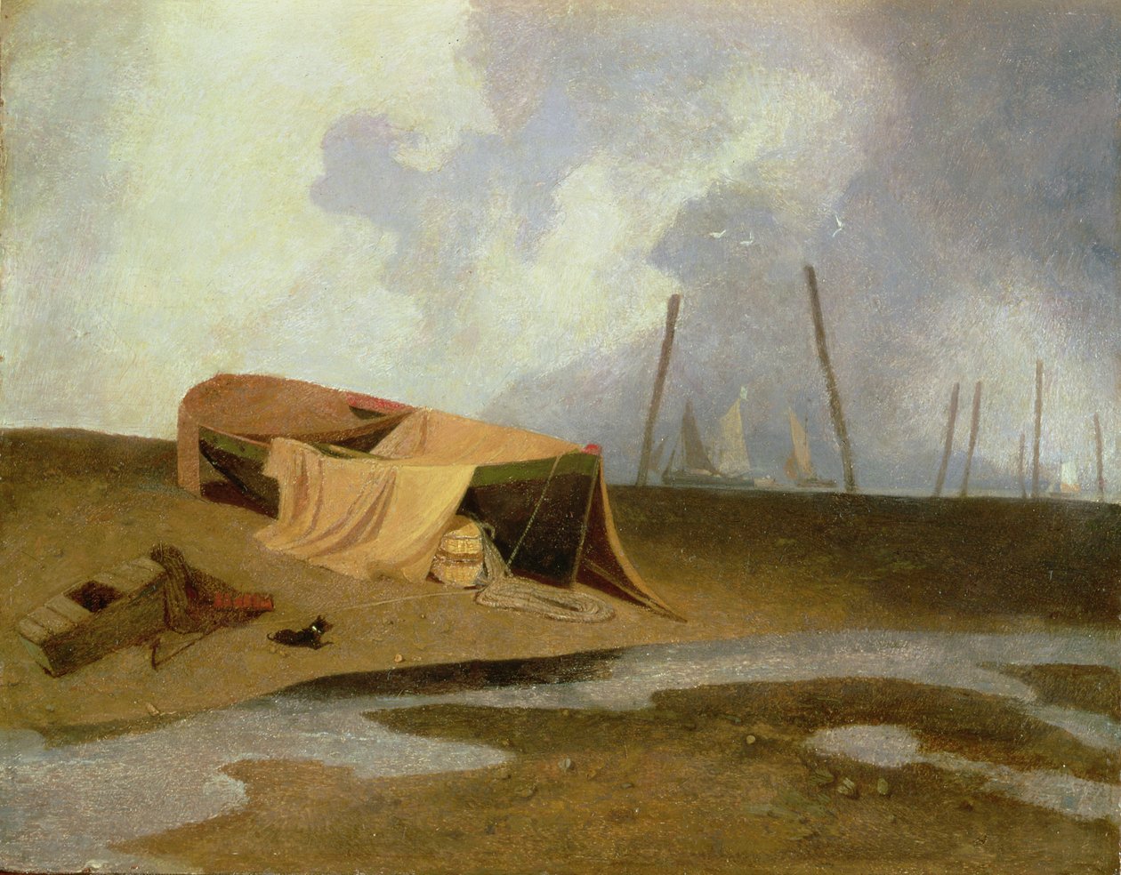 Både på Greater Yarmouth Beach af John Sell Cotman