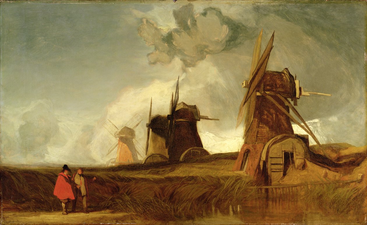 Dræningsmøller i Fens, Croyland, Lincolnshire, ca. 1830-40 af John Sell Cotman
