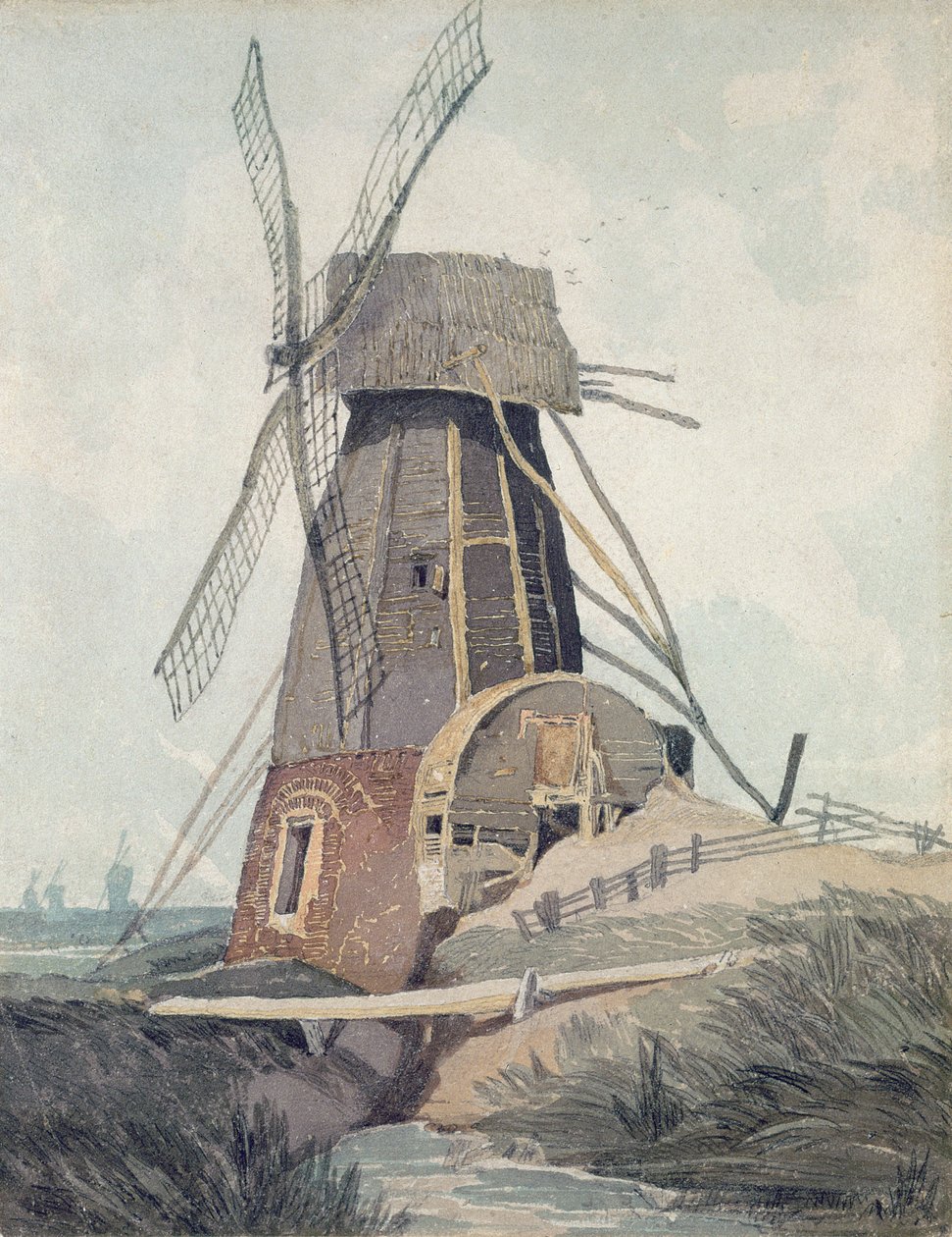 Dræningsmølle i Lincolnshire, 1807-08 (wc og sort bly på papir) af John Sell Cotman