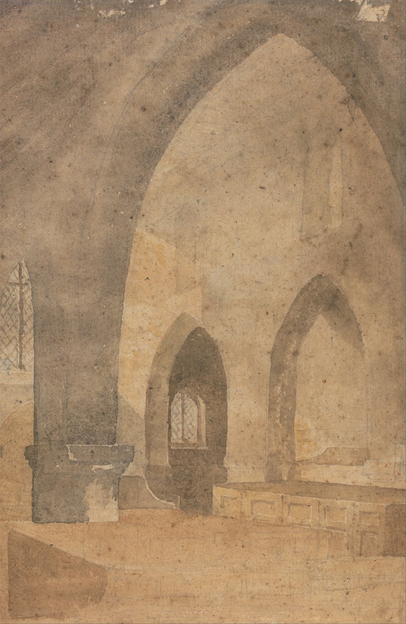 Interiør af en kirke, set vest fra sydgangen af John Sell Cotman