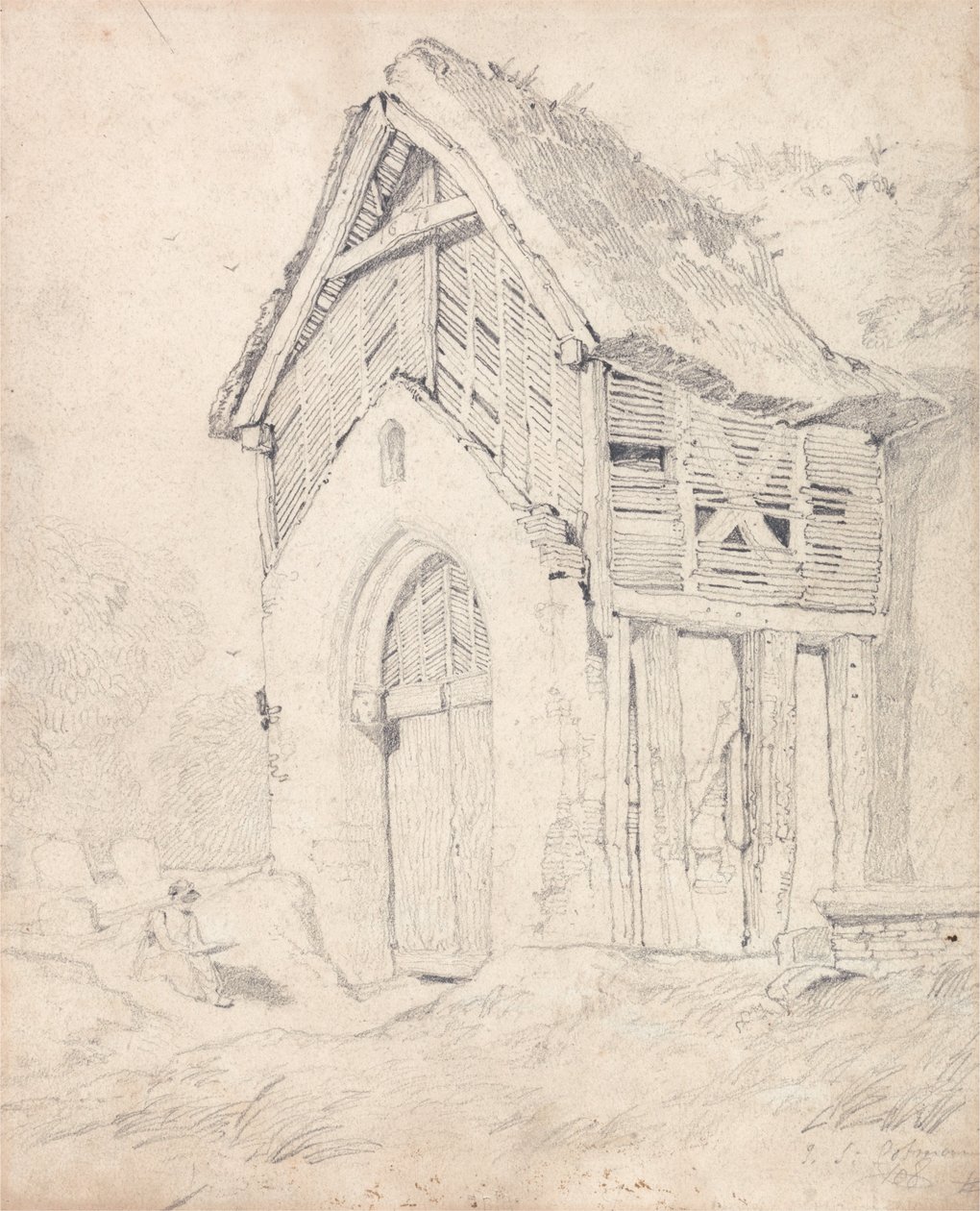 Veranda og klokketårn i Thurgarton Church, Norfolk af John Sell Cotman