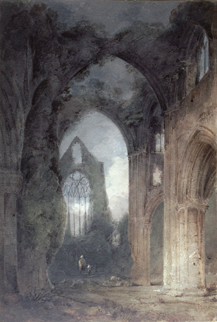Tintern Abbey by Moonlight (pen og brunt blæk og wc på papir) af John Sell Cotman