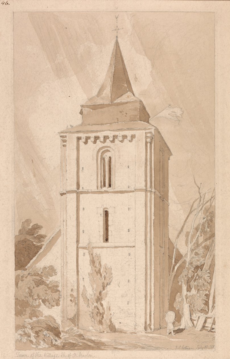 Tower of the Village Church of Saint Maclou, Normandiet af John Sell Cotman