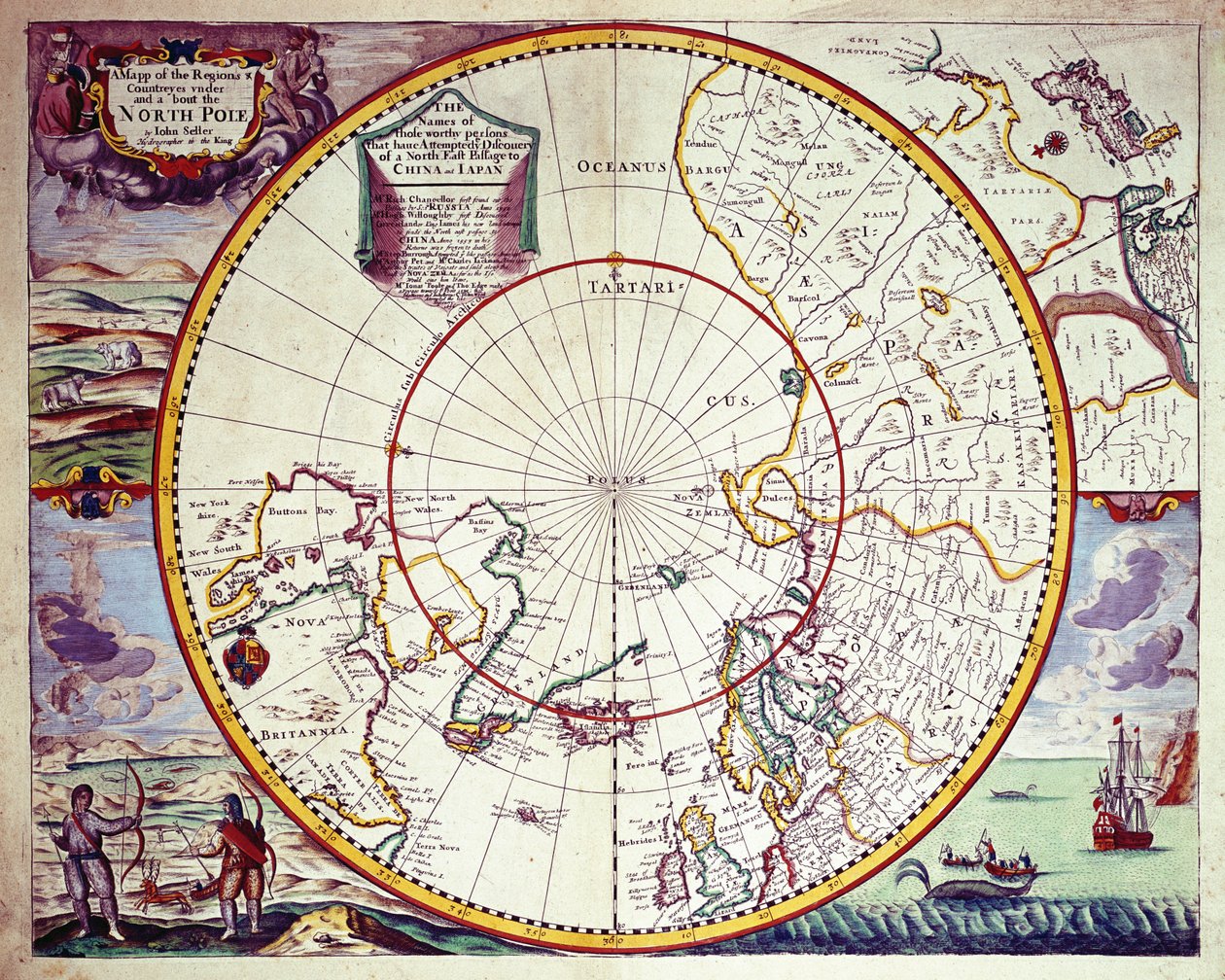 Et kort over Nordpolen (farvegravering) af John Seller