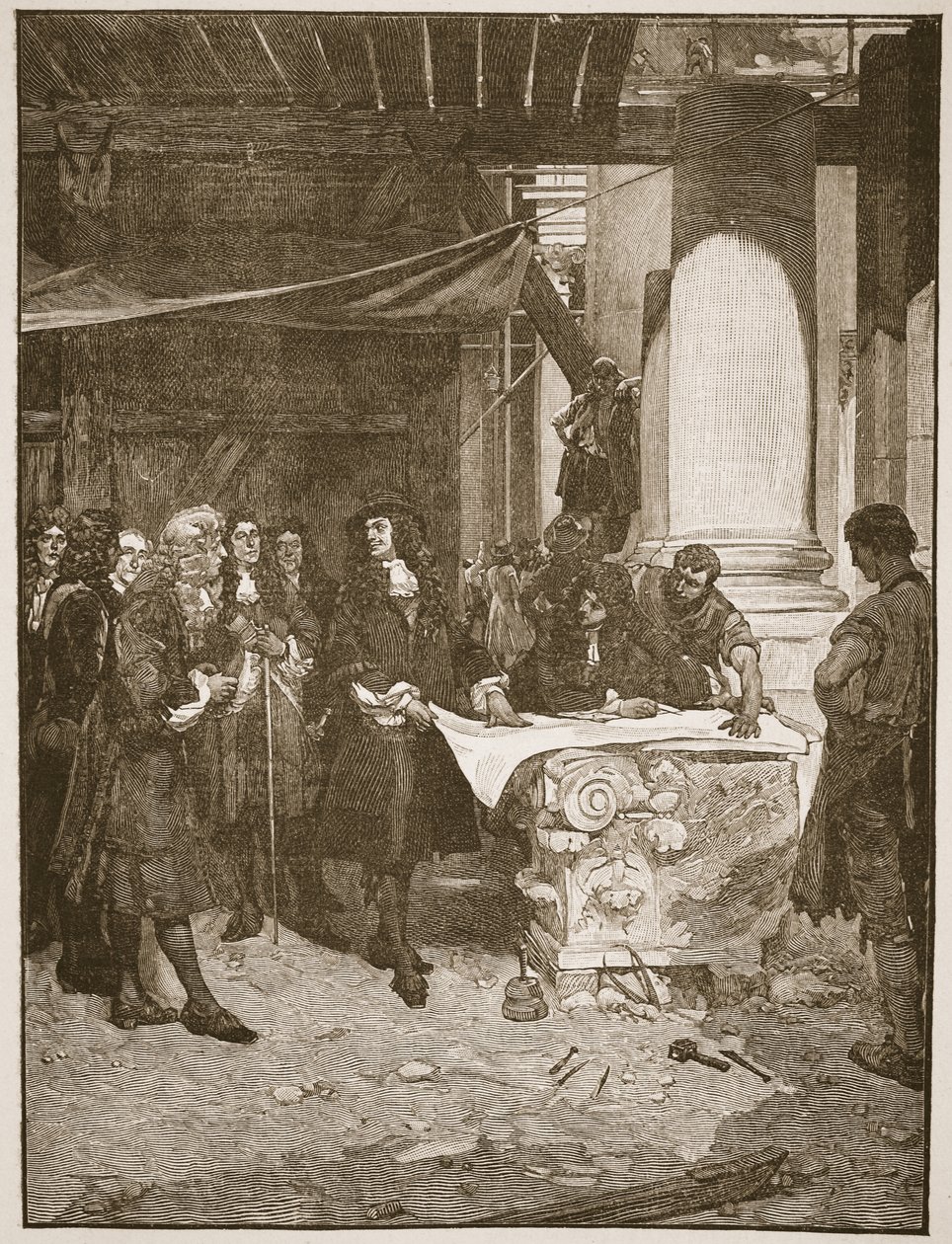 Charles II besøger Wren under bygningen af St. Paul