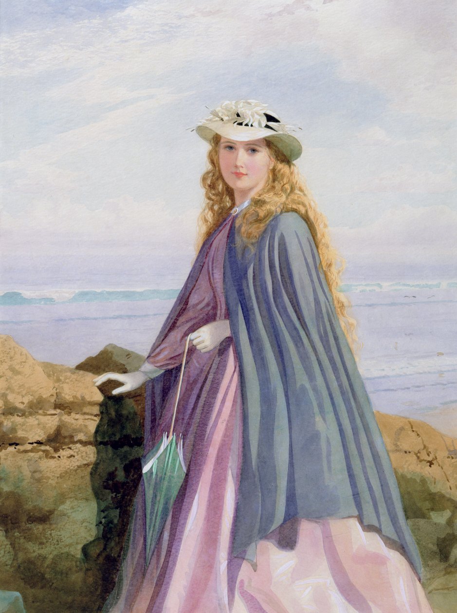 A Lady by the Sea (wc, blyant og gouache) af John Simmons