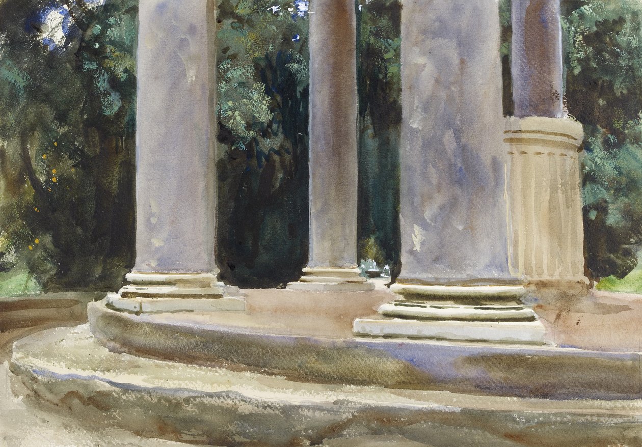 A View between the Columns of a Tempietto (akvarel og strejf af kropsfarve over angivelser i grafit på groft papir) af John Singer Sargent