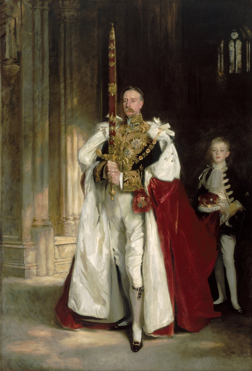 Charles Stewart, sjette markiser af Londonderry, der bærer det store statsværd ved kroningen ... af John Singer Sargent