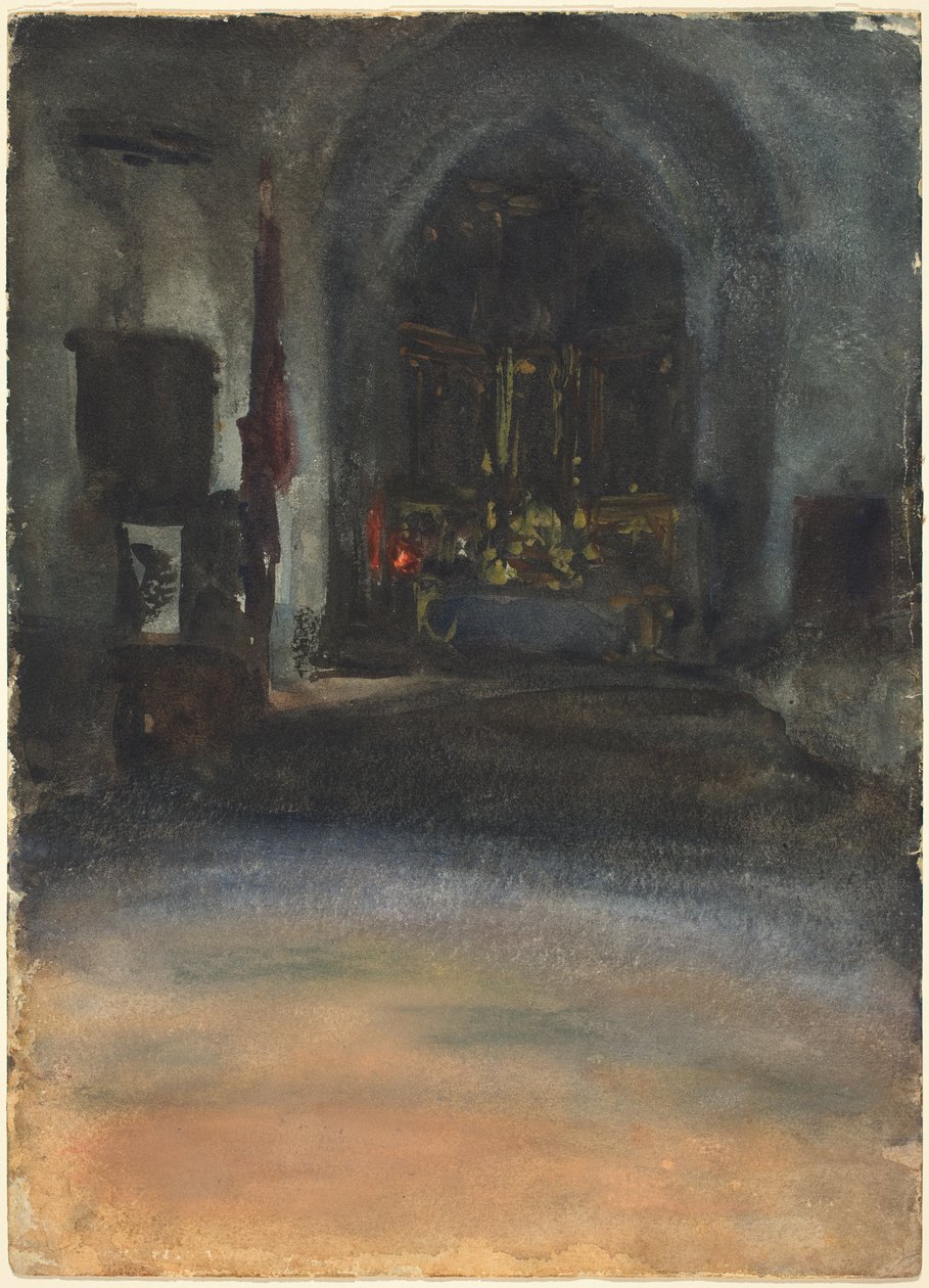 Interiør i spansk kirke, ca. 1880 (akvarel på papir) af John Singer Sargent