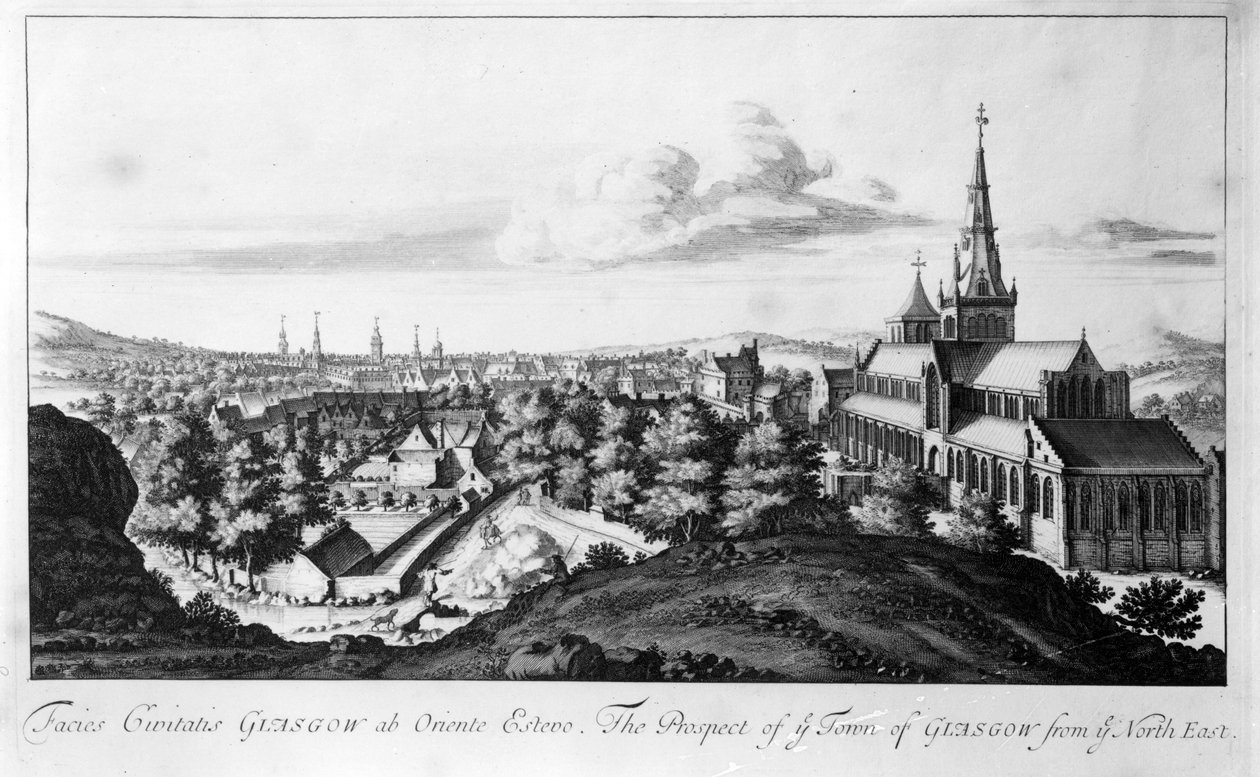 Udsigt over byen Glasgow fra nordøst, fra "Theatrum Scotiae" af John Slezer, udgivet i 1693 af John Slezer