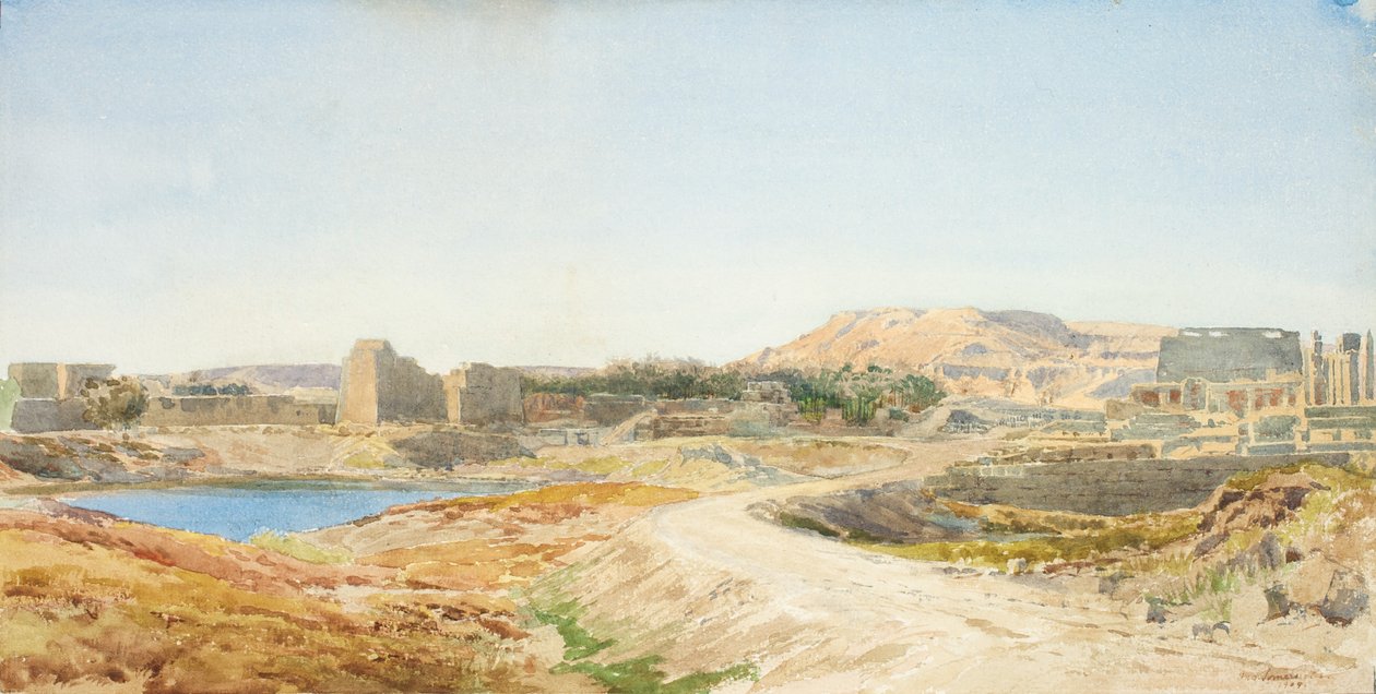 Den hellige sø og ruinerne af templet i Karnak, ca. 1907-10 af John Somerscales