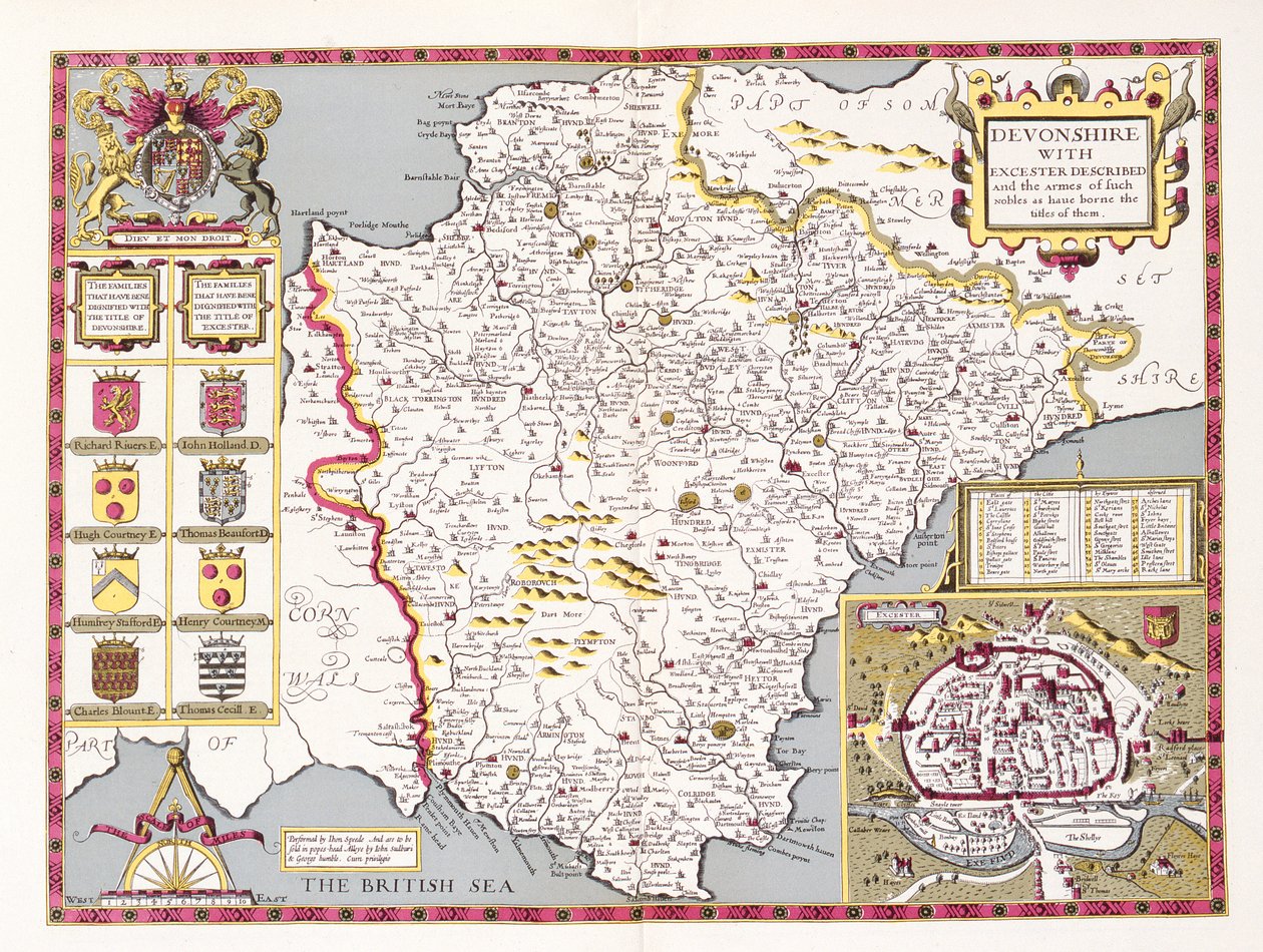 Devonshire, indgraveret af Jodocus Hondius (1563-1612) fra John Speed