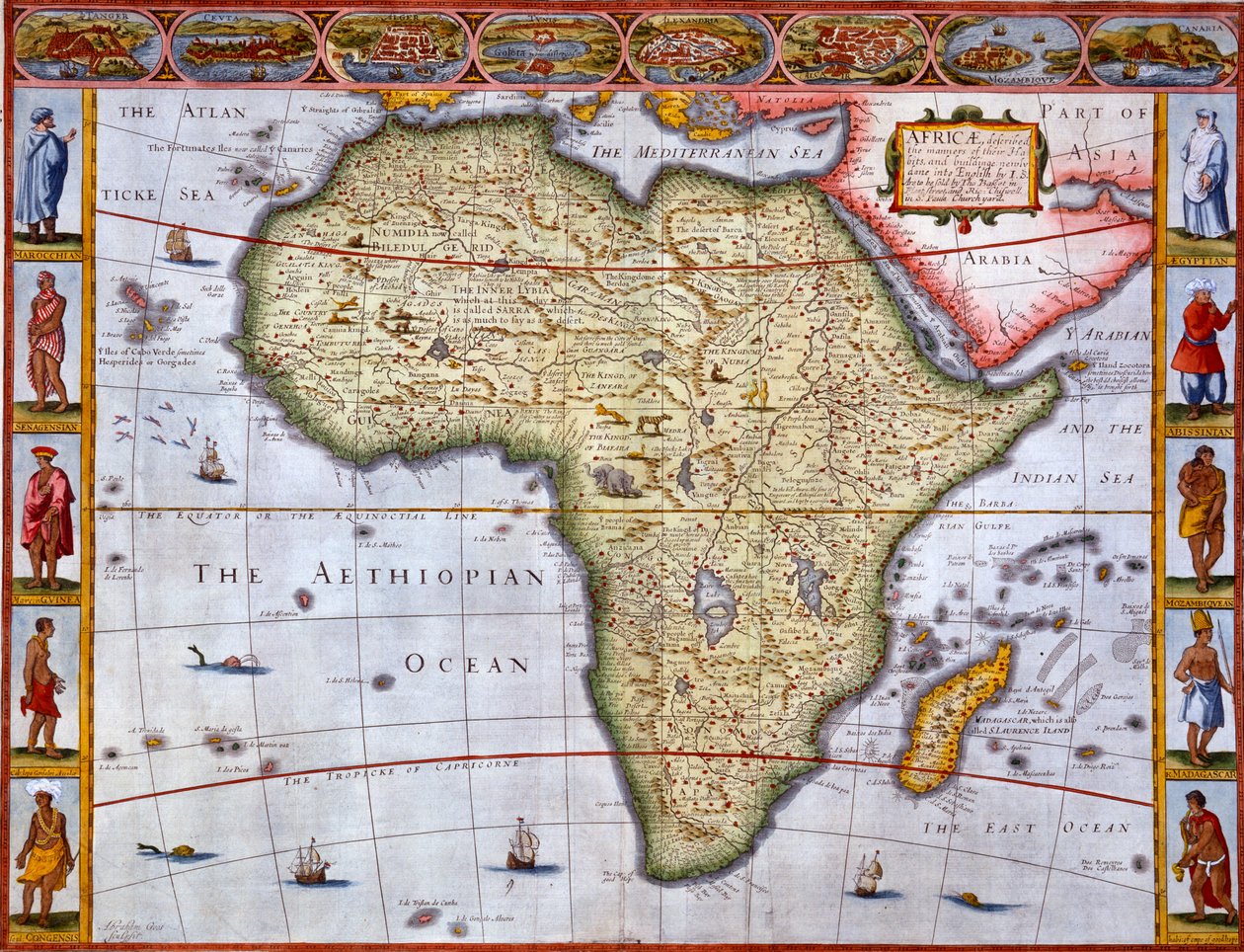 Kort over Afrika (håndkoloreret gravering) af John Speed