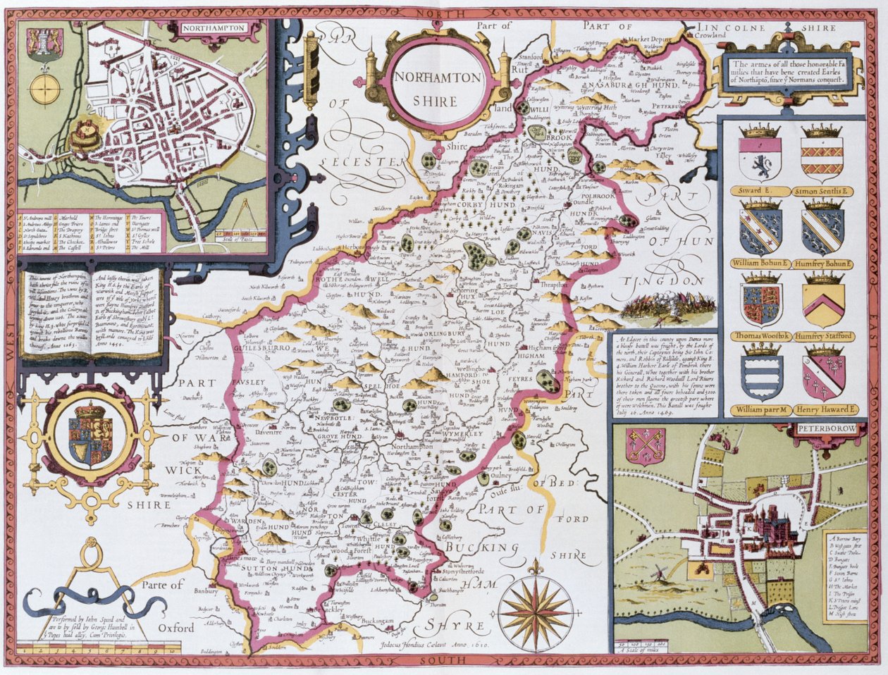 Northamtonshire, graveret af Jodocus Hondius (1563-1612) fra John Speed