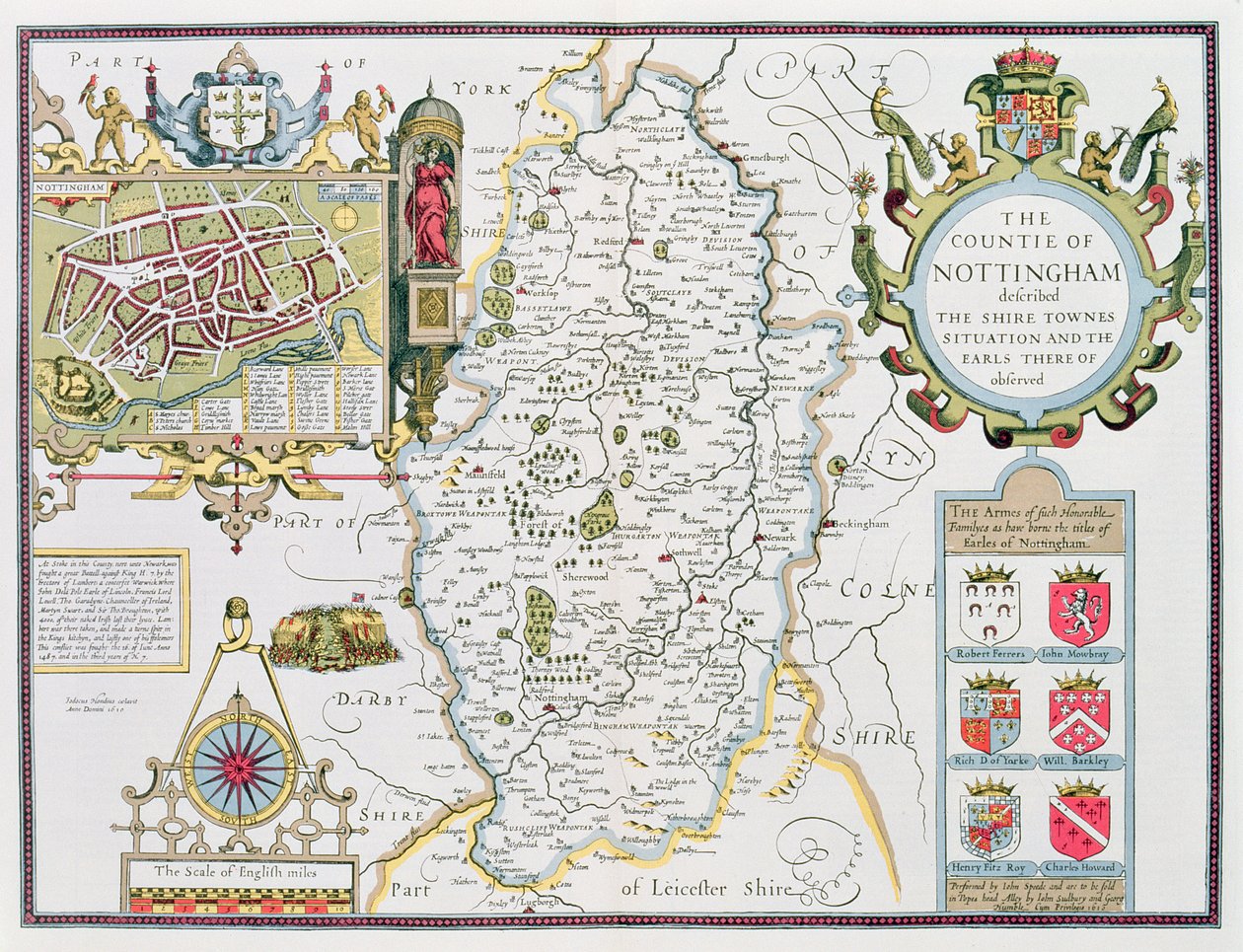 The Countie of Nottingham, graveret af Jodocus Hondius (1563-1612) fra John Speed