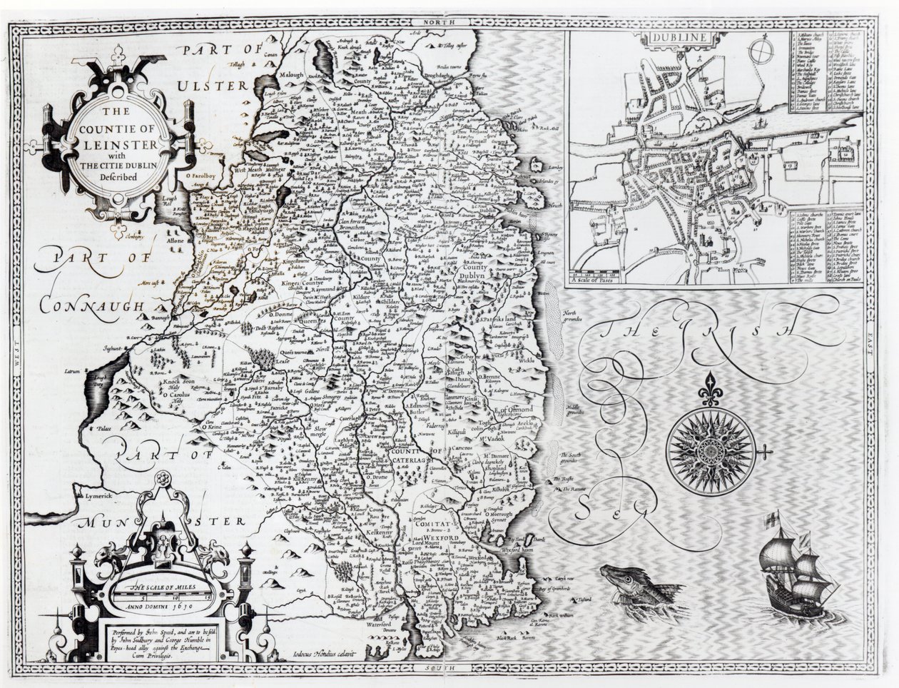 The County of Leinster with the City of Dublin Described, graveret af Jodocus Hondius (1563-1612), fra 