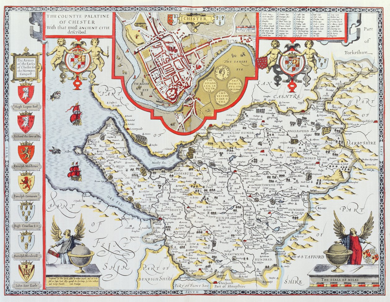 Countye Palatine of Chester, indgraveret af Jodocus Hondius (1563-1612) fra John Speeds 