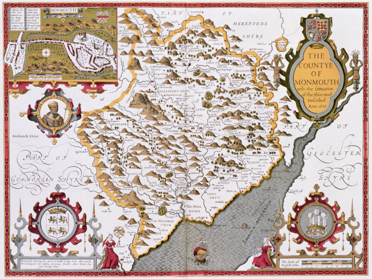 Countye of Monmouth, indgraveret af Jodocus Hondius (1563-1612) fra John Speeds 